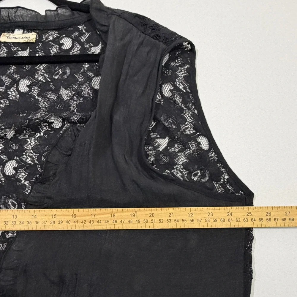Southern Stitch Vest Womens 2XL 3XL Black Sheer Lace Tiered Ruffle Whimsigoth